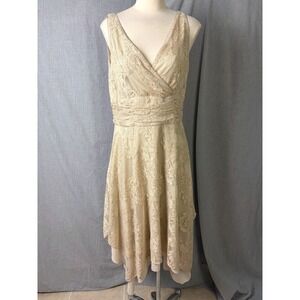 Patra Champagne Lace Handkerchief Hem Dress Ruched Waist 14